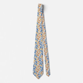 Blue and Beige Leaf Men's Tie Stropdas
