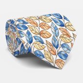 Blue and Beige Leaf Men's Tie Stropdas (Opgerold)