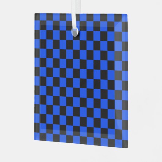 Blue and black checkerboard pattern glas ornament (Voorkant links)