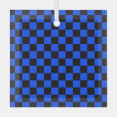 Blue and black checkerboard pattern glas ornament (Voorkant)