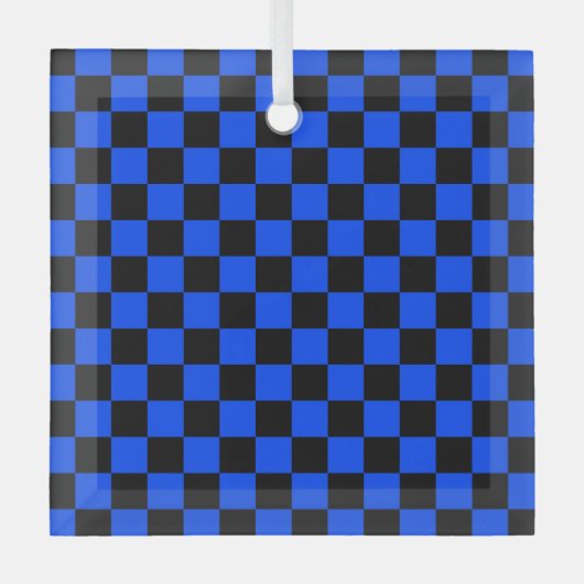 Blue and black checkerboard pattern glas ornament (Voorkant)