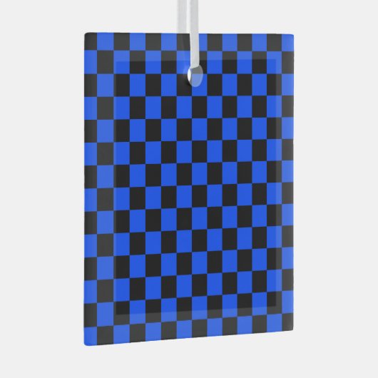 Blue and black checkerboard pattern glas ornament (Voorkant Rechts)