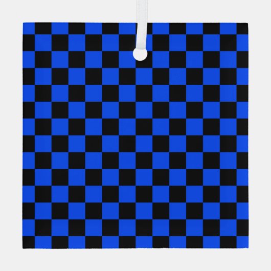 Blue and black checkerboard pattern glas ornament (Achterkant)