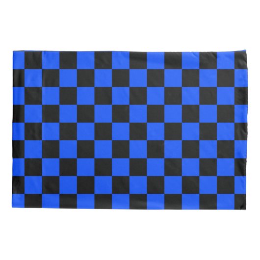 Blue and black checkerboard pattern kussensloop (Achterkant-Links)