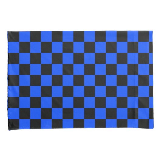 Blue and black checkerboard pattern kussensloop (Voorkant-Rechts)