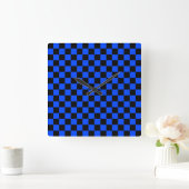 Blue and black checkerboard pattern vierkante klok (Huis)