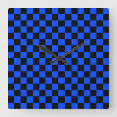 Blue and black checkerboard pattern vierkante klok (Voorkant)