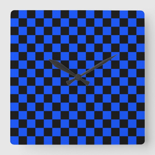Blue and black checkerboard pattern vierkante klok (Voorkant)