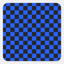 Blue and black checkerboard pattern vierkante sticker