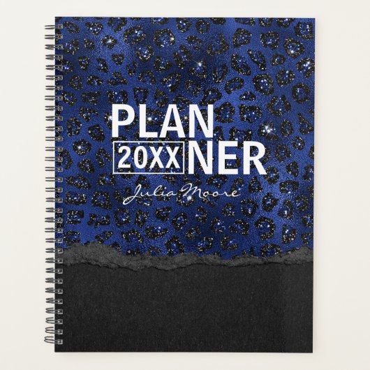 Blue And Black Cheetah Pattern Personalized Planner (Voorkant)