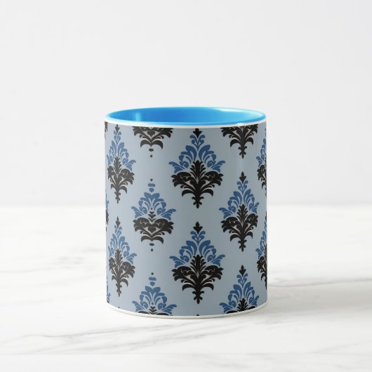 Blue and Black Classic Damask style  Mok (Midden)