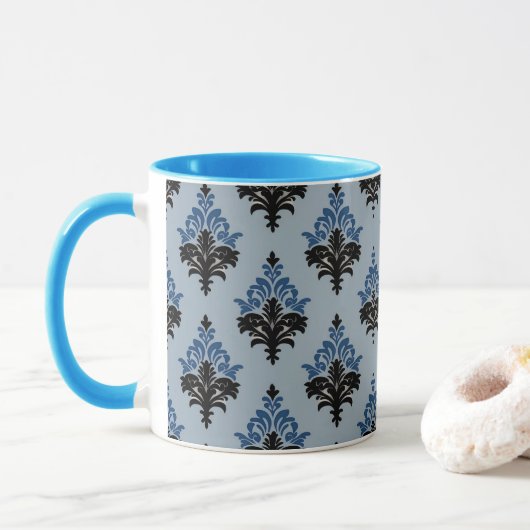 Blue and Black Classic Damask style  Mok (Met donut)