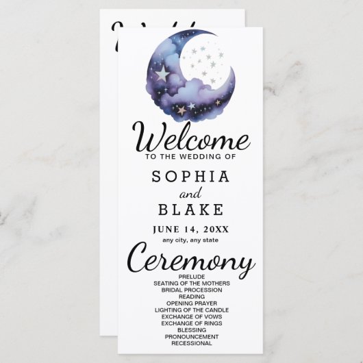 Blue and Black Crescent Moon huwelijksprogramma (Voorkant / Achterkant)