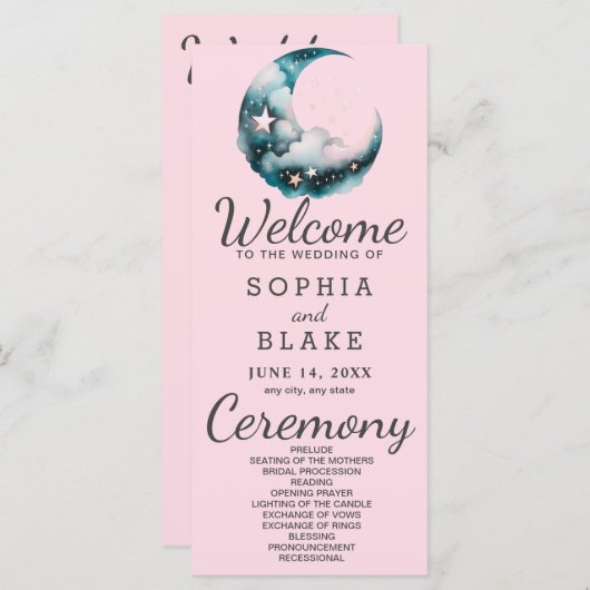 Blue and Black Crescent Moon huwelijksprogramma (Voorkant / Achterkant)