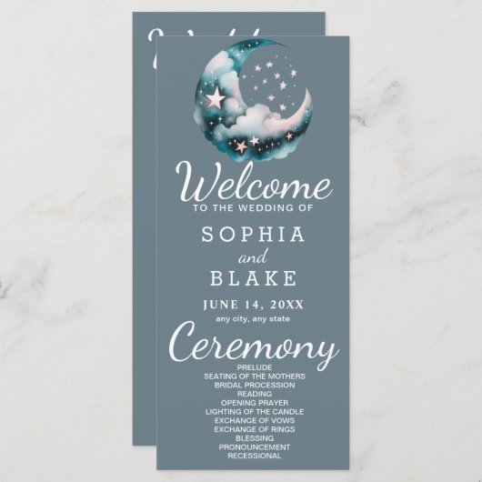 Blue and Black Crescent Moon huwelijksprogramma (Voorkant / Achterkant)