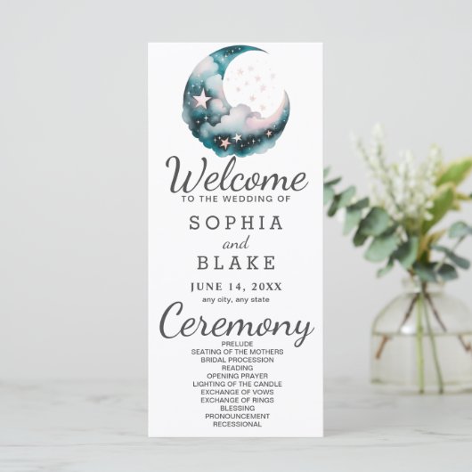 Blue and Black Crescent Moon huwelijksprogramma (Staand voorkant)