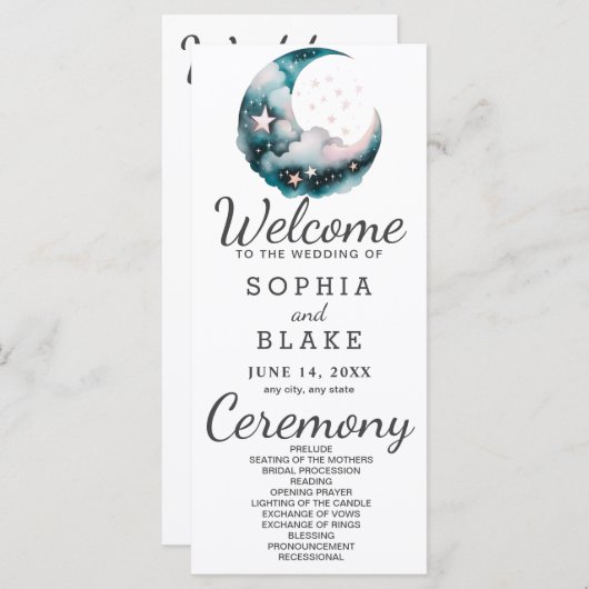 Blue and Black Crescent Moon huwelijksprogramma (Voorkant / Achterkant)