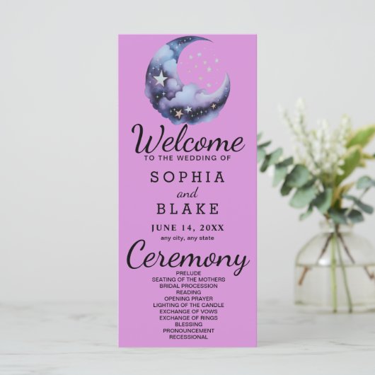 Blue and Black Crescent Moon huwelijksprogramma (Staand voorkant)