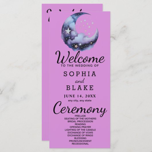 Blue and Black Crescent Moon huwelijksprogramma (Voorkant / Achterkant)