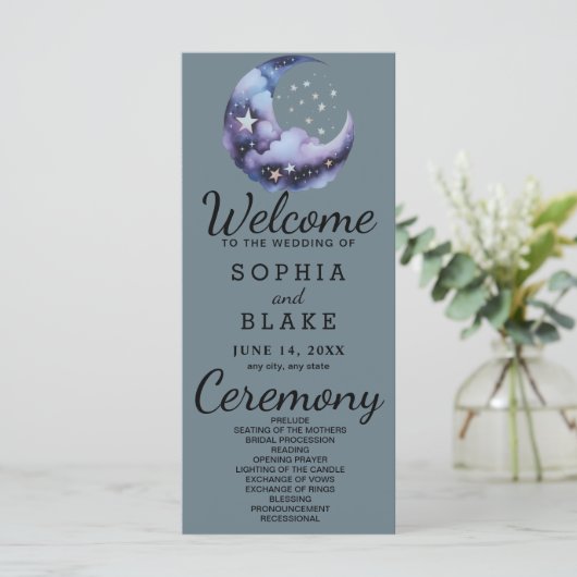 Blue and Black Crescent Moon huwelijksprogramma (Staand voorkant)