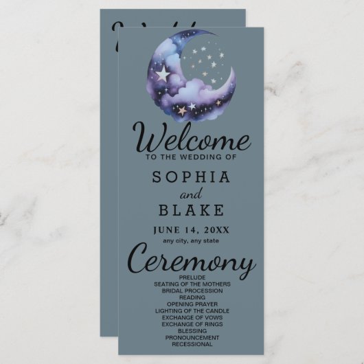 Blue and Black Crescent Moon huwelijksprogramma (Voorkant / Achterkant)