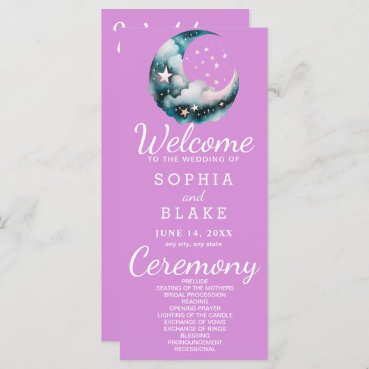 Blue and Black Crescent Moon huwelijksprogramma (Voorkant / Achterkant)