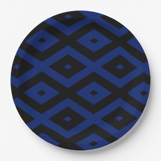 Blue and black diamond pattern papieren bordje (Voorkant)
