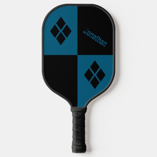 Blue and Black Diamonds | Custom Modern Geometric Pickleball Paddle (Voorkant)
