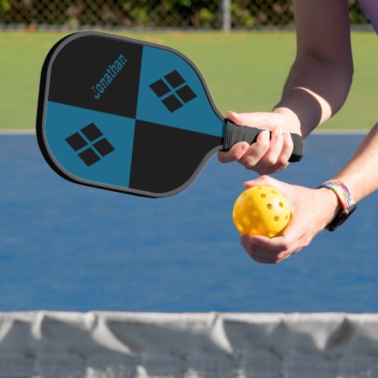 Blue and Black Diamonds | Custom Modern Geometric Pickleball Paddle (Insitu)