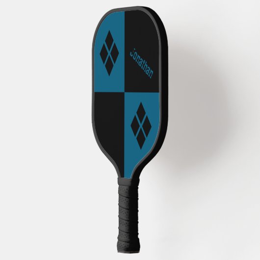 Blue and Black Diamonds | Custom Modern Geometric Pickleball Paddle (Links)