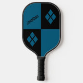 Blue and Black Diamonds | Custom Modern Geometric Pickleball Paddle (Achterkant)
