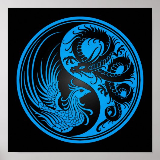 Blue and Black Dragon Phoenix Yin Yang Poster (Voorkant)