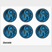 Blue and Black Dragon Phoenix Yin Yang Ronde Sticker (Vel)
