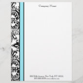 Blue and Black Elegant Damask Letterhead Custom Briefhoofd (Voorkant)