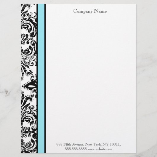 Blue and Black Elegant Damask Letterhead Custom Briefhoofd (Voorkant)