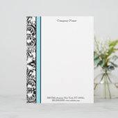 Blue and Black Elegant Damask Letterhead Custom Briefhoofd (Staand voorkant)