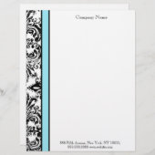Blue and Black Elegant Damask Letterhead Custom Briefhoofd (Voorkant / Achterkant)