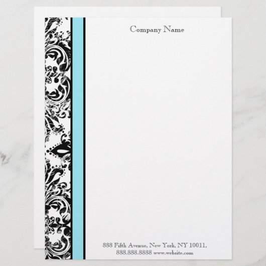 Blue and Black Elegant Damask Letterhead Custom Briefhoofd (Voorkant / Achterkant)