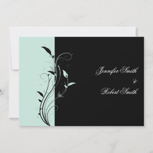 Blue and Black Floral Filigree Wedding Invitation Kaart (Voorkant)