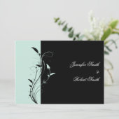 Blue and Black Floral Filigree Wedding Invitation Kaart (Staand voorkant)