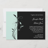 Blue and Black Floral Filigree Wedding Invitation Kaart (Achterkant)