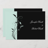 Blue and Black Floral Filigree Wedding Invitation Kaart (Voorkant / Achterkant)