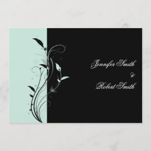 Blue and Black Floral Filigree Wedding Invitation Kaart