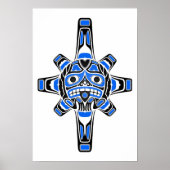 Blue and Black Haida Sun Mask on White Poster (Voorkant)