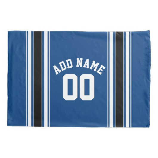 Blue and Black Jersey Stripes Custom Name Number Kussensloop (Achterkant)