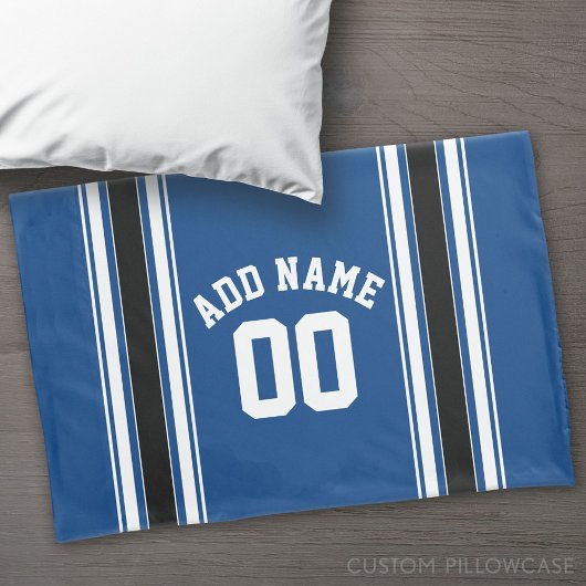 Blue and Black Jersey Stripes Custom Name Number Kussensloop