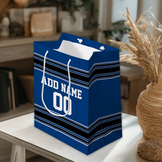 Blue and Black Jersey Stripes Custom Name Number Medium Cadeauzakje