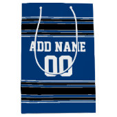 Blue and Black Jersey Stripes Custom Name Number Medium Cadeauzakje (Voorkant)