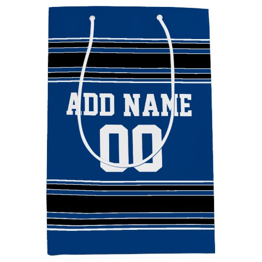 Blue and Black Jersey Stripes Custom Name Number Medium Cadeauzakje (Voorkant)