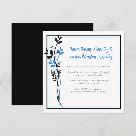 Blue and Black Modern Botanical Reception Only | Kaart (Voorkant / Achterkant)